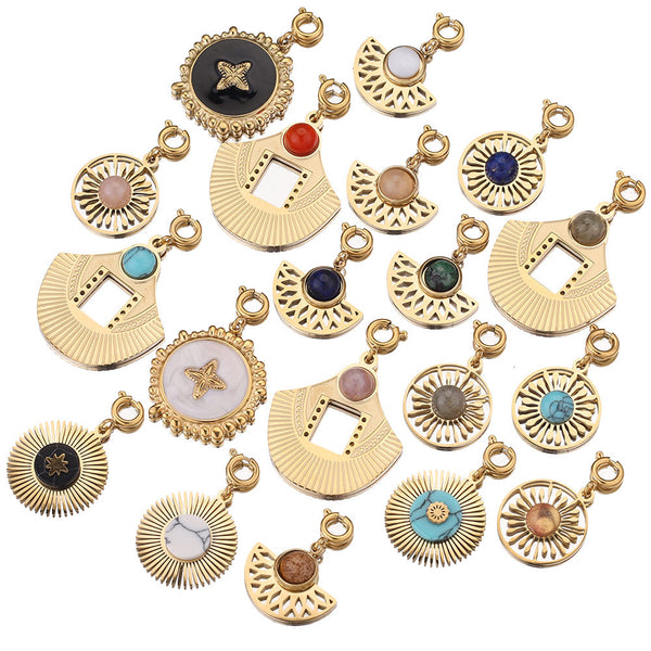 Stainless Steel Natural Stone Charm Pendant Diy Jewelry Accessories