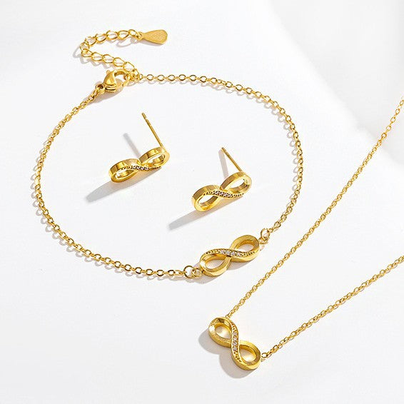 Stainless Steel Jewelry Micro-Inlaid With Diamonds Infinite Loop 8 Figure Hand Jewelry Set