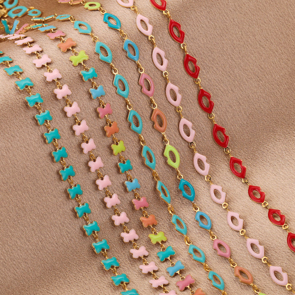 Stainless Steel Butterfly Lip Chain Enamel Chain On Both Sides Diy Jewelry