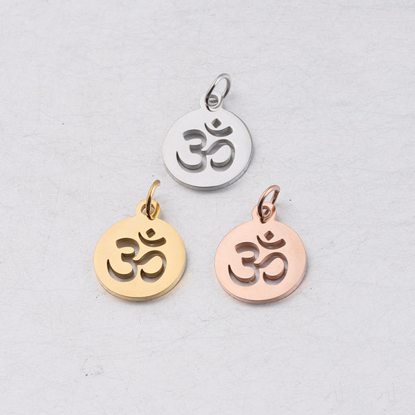 12*17mm Hollow OM Yoga Small Pendant DIY Stainless Steel Jewelry Accessories with Hanging Ring 0.8*5mm