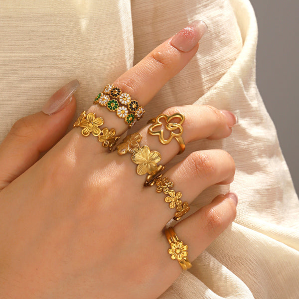 Stainless Steel Flower Rings Niche Design Opening Adjustment Small Flower Rings