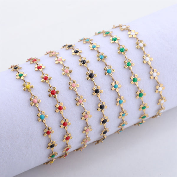 Five-Petal Flower Drip Oil Bracelet 18K Gold Vacuum Plating Stainless Steel Bracelet