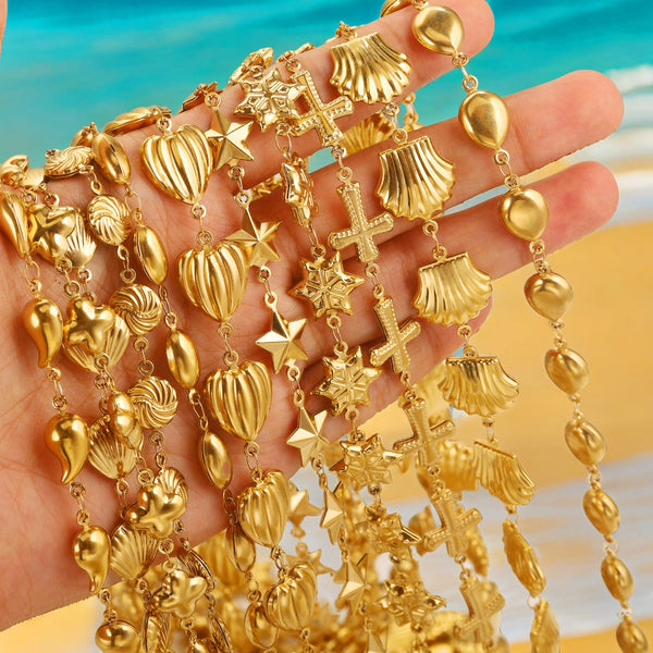Hip Hop Big Shape Chain Handmade Stainless Steel Hollow Ocean Drop Cross Chain