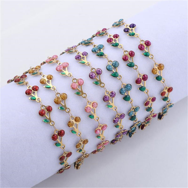 Fruit Cherry Bracelet 18k Gold Plated Personality Anklet Necklace Waist Chain Jewelry DIY