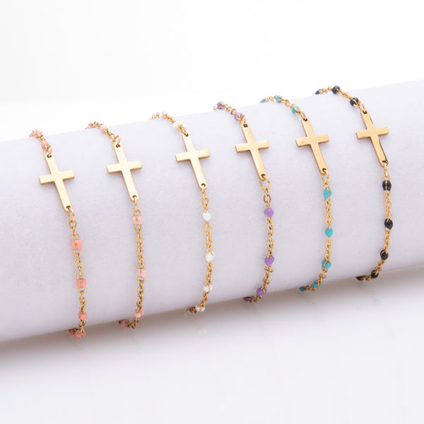 Stainless Steel Bracelet Women's 18K Gold Plated Religious Style Stainless Steel Dopamine Anklets