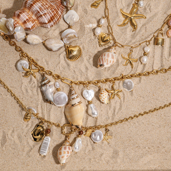 Stainless Steel Shell Necklace Light Luxury High-End Beach Resort Style Clavicle Chain