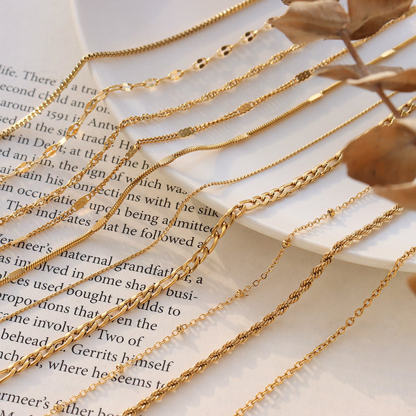 Cross Chain Snake Bone Chain Twist Chain Box Chain Women's Stainless Steel Plated 18k Gold Chain Clavicle Chain Jewelry