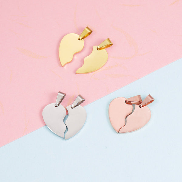 Spot Split Love Peach Heart Pendant Glossy Engravable Peach Heart Set Mirror Stainless Steel Diy Jewelry Accessories