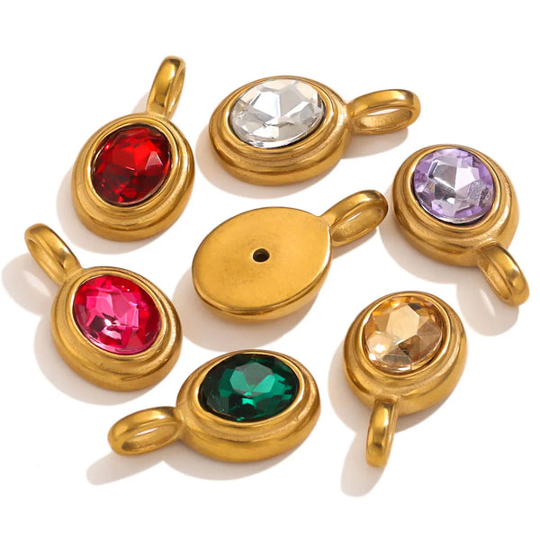 Stainless Steel Oval Rhinestone Bead Pendant 18K Gold Vacuum Plating Pendant DIY Jewelry Accessories