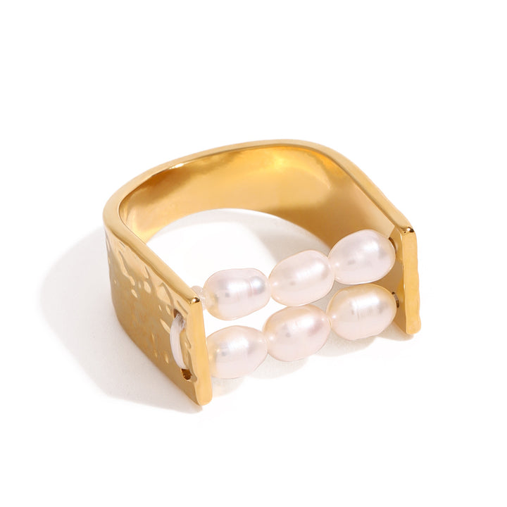 18k Gold Stainless Steel Pearl Ring High-End Niche Ring Hand Jewelry