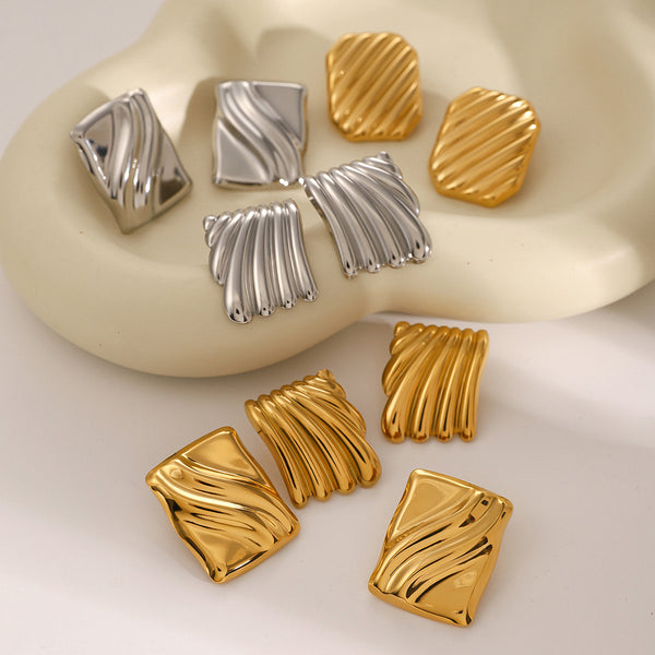 18k Gold Stainless Steel Earrings Square Wave Texture Geometric Earrings