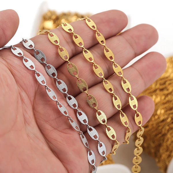 Stainless Steel Pig Nose Chain Beanie Flat Bracelet Hip Hop DIY Jewelry Handmade