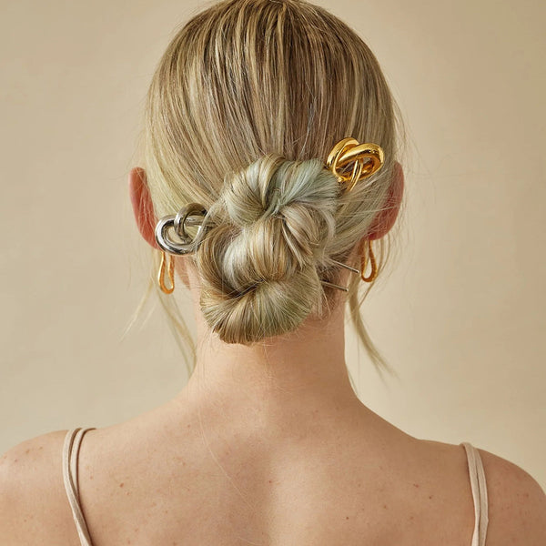 18k Gold Stainless Steel Lye Knot Hairpin Female Glossy Rope Knotted Hair Fork