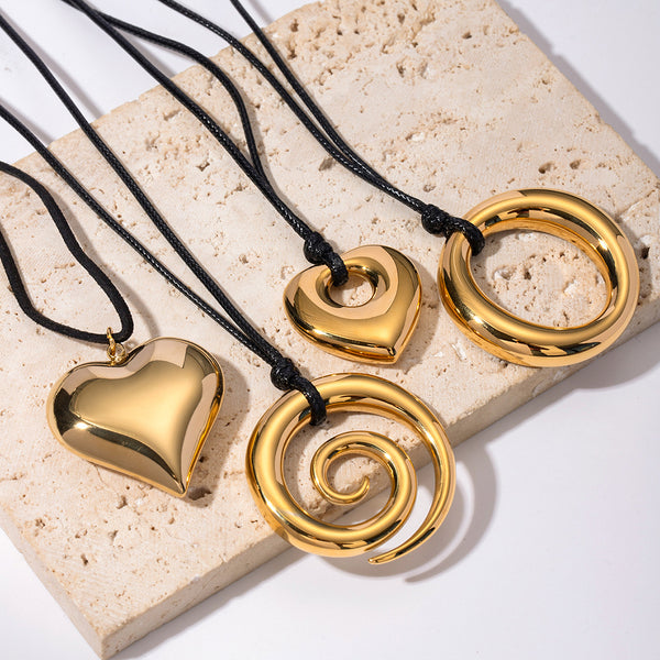 18k Gold Stainless Steel Wax Rope Circle Necklace Fashion Jewelry