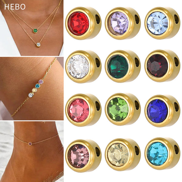 Round Perforation Inlaid With Rhinestones Stainless Steel Electroplating Diy Jewelry Accessories Necklace Bracelet Pendant