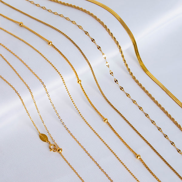 18K Gold Plain Chain Necklace Female O Chain Clavicle Chain Snake Bone Color Gold Titanium Steel Thin Single Chain Rose Gold No Pendant