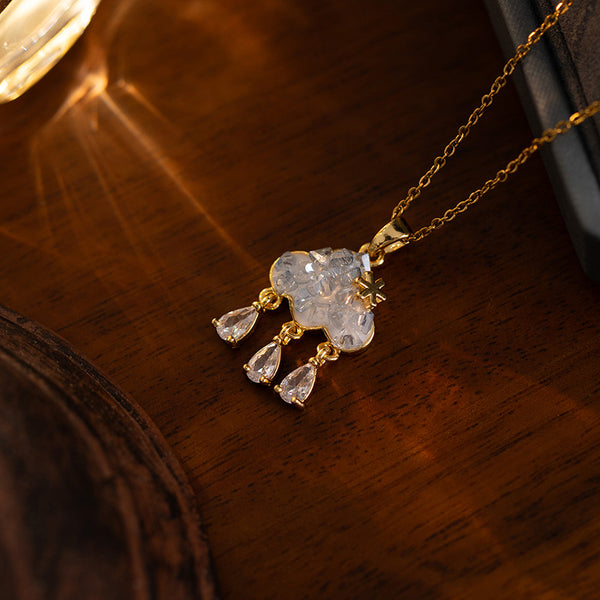 Cloud Tassel Stainless Steel Pendant Micro-Inlaid Zircon Necklace Temperament