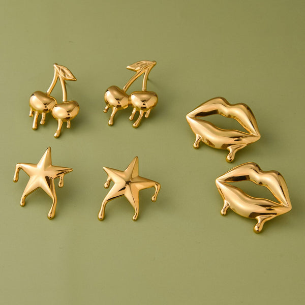 Stainless Steel Liquid Cherry Earrings Niche Light Luxury Stud Earrings