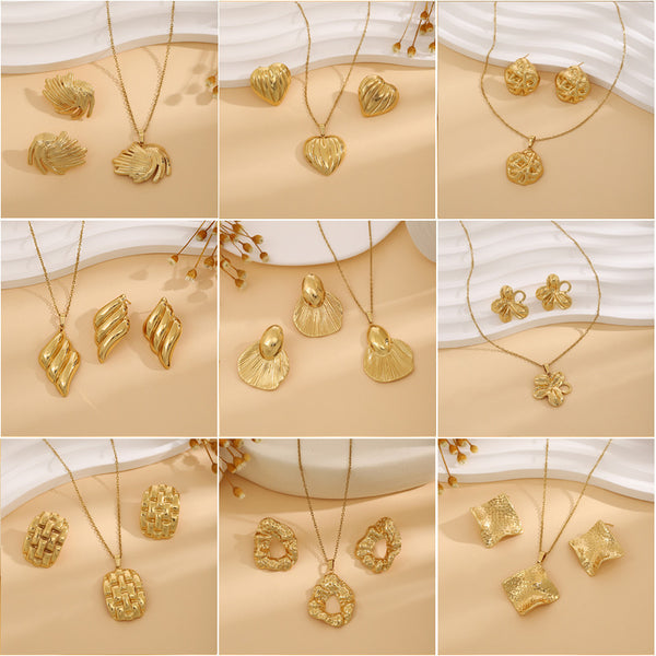 Exquisite Irregular Geometric Leaf Texture Flower Love Jewelry Set
