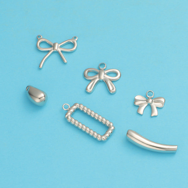 Stainless Steel Twist Square Frame Eggplant Elbow Through Hole Small Droplet Bow Diy Jewelry Pendant
