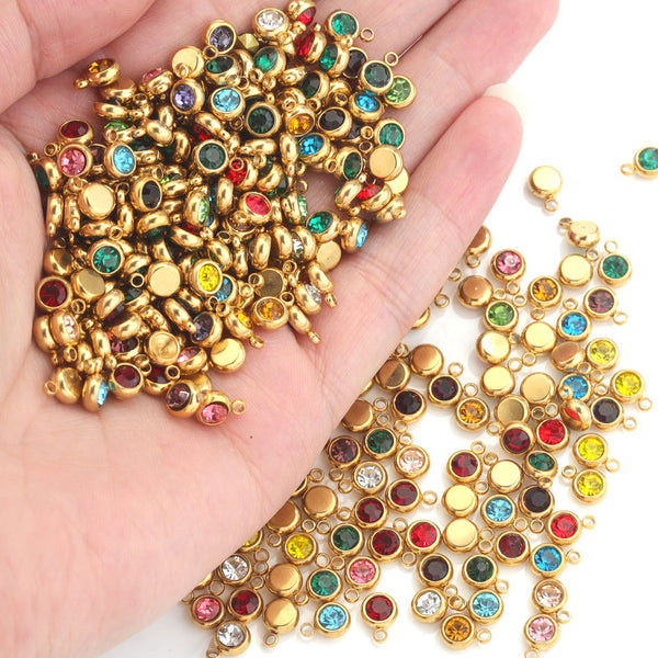 6mm Stainless Steel 12 Birthstone Titanium Steel Crystal Stone Diy Jewelry Handmade Accessories