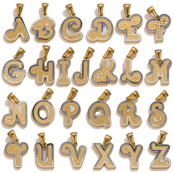 26 English Letters Stainless Steel Pendant Gradient Enamel Vacuum Gold Plating Diy Jewelry Pendant