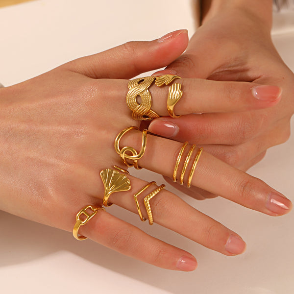 Stainless Steel Line Rings Simple Retro Popular Real Gold Plating Adjustable Ring