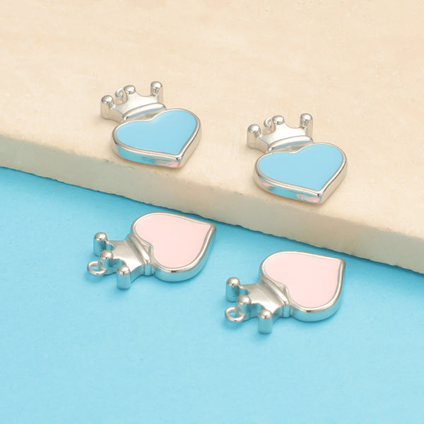 Stainless Steel Pink Blue Enamel Crown Love Black And White Love Outer Hole Heart Diy Jewelry Pendant