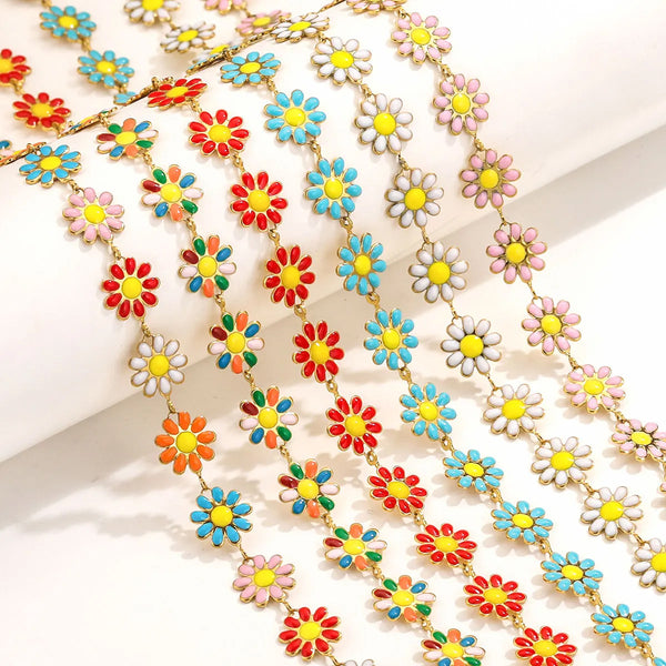 Stainless Steel Dripping Oil Color Daisy Chain Diy Handmade Chain Flower Chain