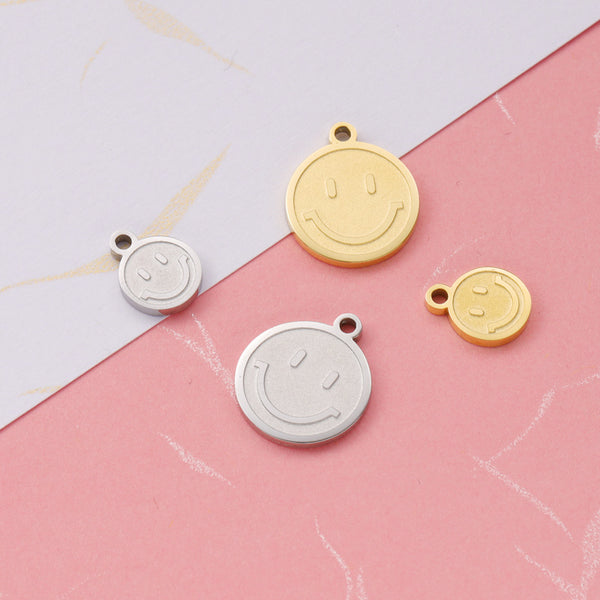 Mirror Stainless Steel Geometric Round Smiley Face Accessories DIY Pendant