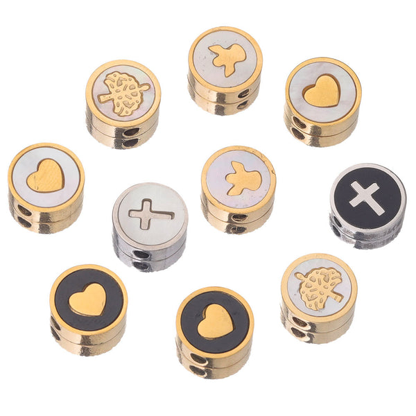 Stainless Steel Heart Shape Angel Cross Round Enamel Bead Jewelry DIY Handmade Jewelry Accessories
