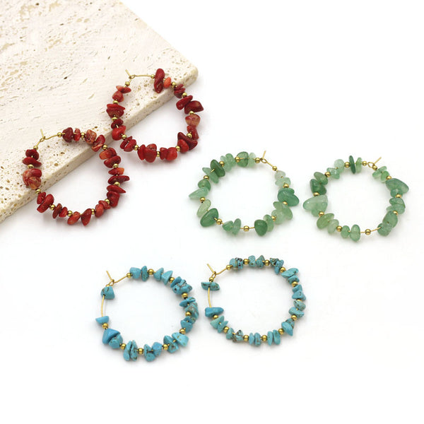 Retro Crushed Stone Natural Stone Stainless Steel Beads Women's Earrings Temperament Earrings