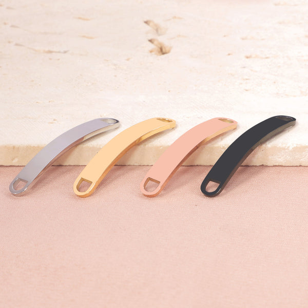 Mirror Stainless Steel Rectangular Double Hole Pendant Connector Curved Long Bar Diy Lettering Braided Bracelet Accessories