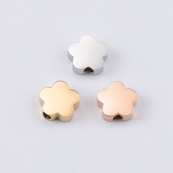 Mirror Stainless Steel Flower Series Small Hole Bead Accessories Diy Flower Beaded Loose Bead Pendant