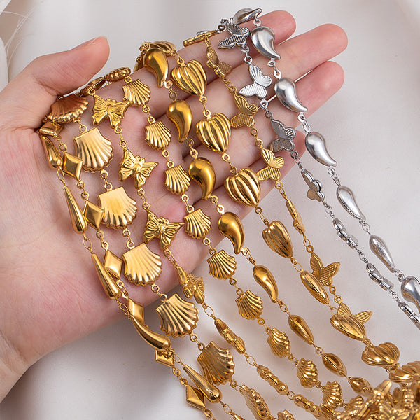 Hip Hop Handmade Stainless Steel Hollow Ocean Water Drop Butterfly Diamond Chain DIY Jewelry Accessories