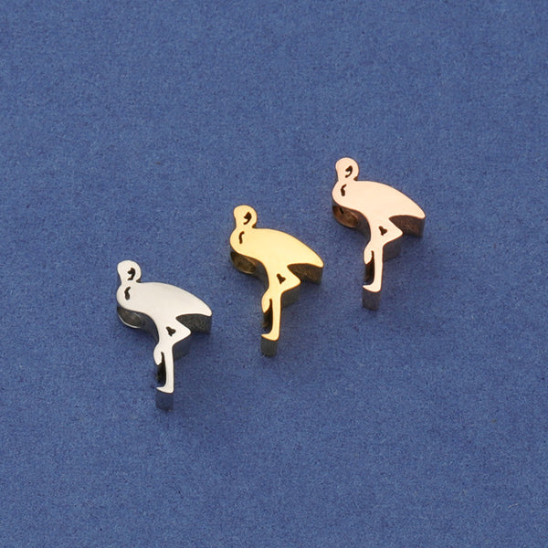 Stainless Steel Flamingo Small Hole Bead Accessories Diy Geometric Long-Legged Crane Bird Shape Pendant