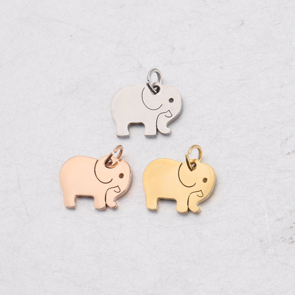 Elephant Full Polished Small Pendant DIY Stainless Steel Jewelry Accessories with Hanging Ring 0.8*5