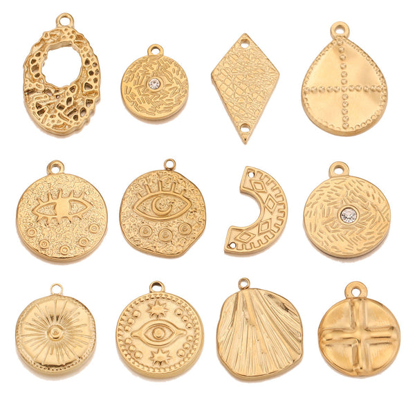 Stainless Steel Round Irregular Pendant Bracelet Necklace DIY Handmade Earrings Jewelry Accessories