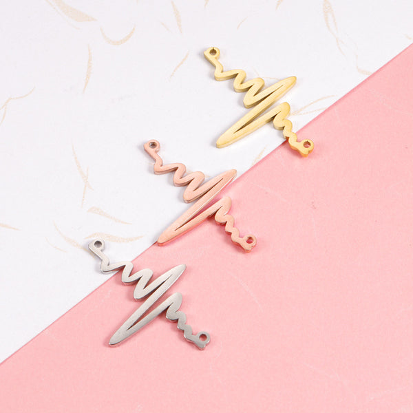 Mirror Stainless Steel Ecg Lightning Pendant Pendant Diy Jewelry Accessories Bracelet Connector