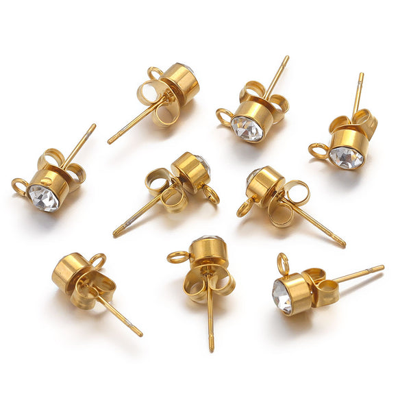 Stainless Steel Rhinestone Stud Earrings Accessories Diy Earrings Accessories