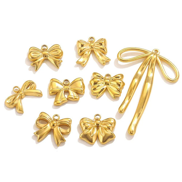 Stainless Steel Bow Pendant Tag Diy Jewelry Accessories Decorative Pendant Wholesale