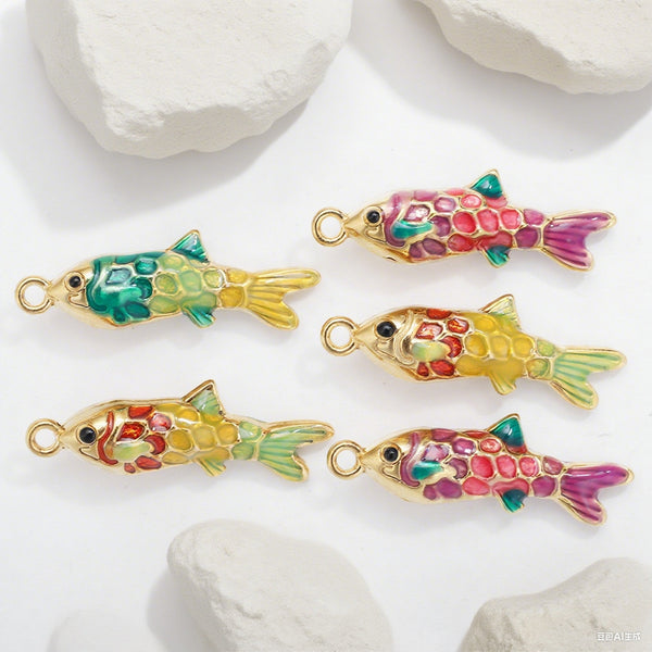 Colorful Drip Oil Fish Pendant Ocean Series Beach Style Stainless Steel Necklace Jewelry Fish Pendant Accessories