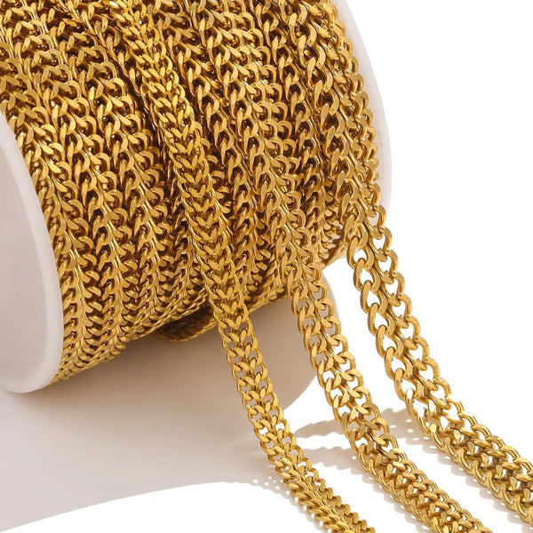 Hip Hop 18k Color Retention Double Braided Flat Grinding Chain Stainless Steel Real Gold Size Variety Facet Thick Chain Diy Trend