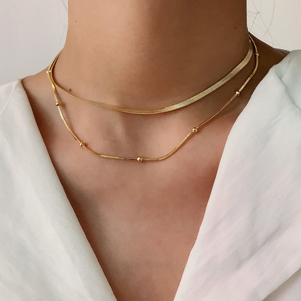 Stainless Steel Choker Necklace 18k Gold Plated Bead Chain Jewelry Snake Chain Necklace