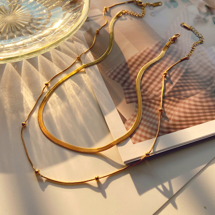 Stainless Steel Choker Necklace 18k Gold Plated Bead Chain Jewelry Snake Chain Necklace
