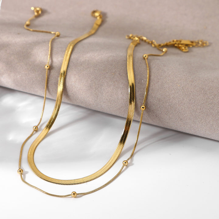 Stainless Steel Choker Necklace 18k Gold Plated Bead Chain Jewelry Snake Chain Necklace