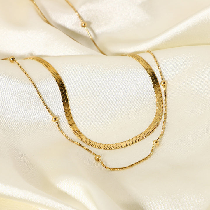 Stainless Steel Choker Necklace 18k Gold Plated Bead Chain Jewelry Snake Chain Necklace