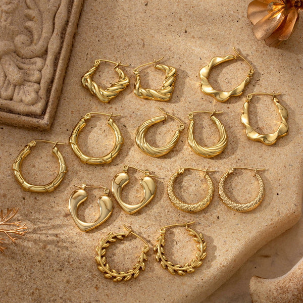 Stainless Steel Metal Twisted Diamond Wheat Ear Shape Personalized Design Earrings