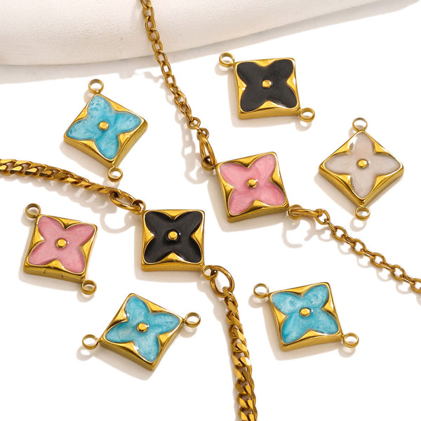 Stainless Steel Double Hole Drip Oil Square Flower Pendant