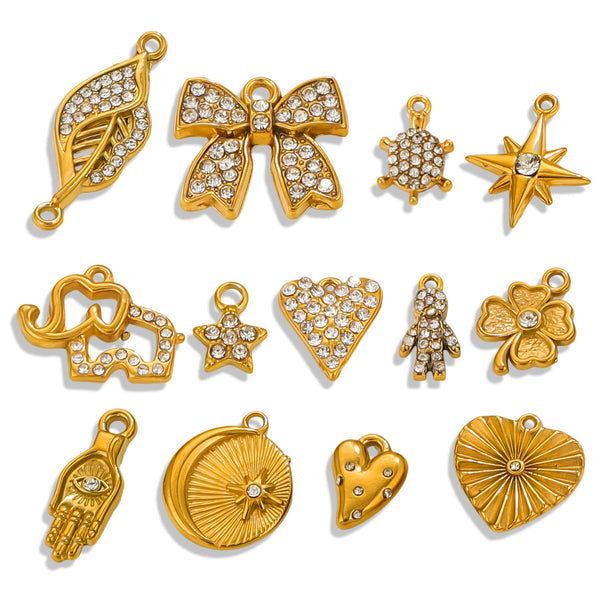Stainless Steel Vintage Starfish Love Simple Dot Diamond Pendant Bow Necklace Diy Jewelry Accessories